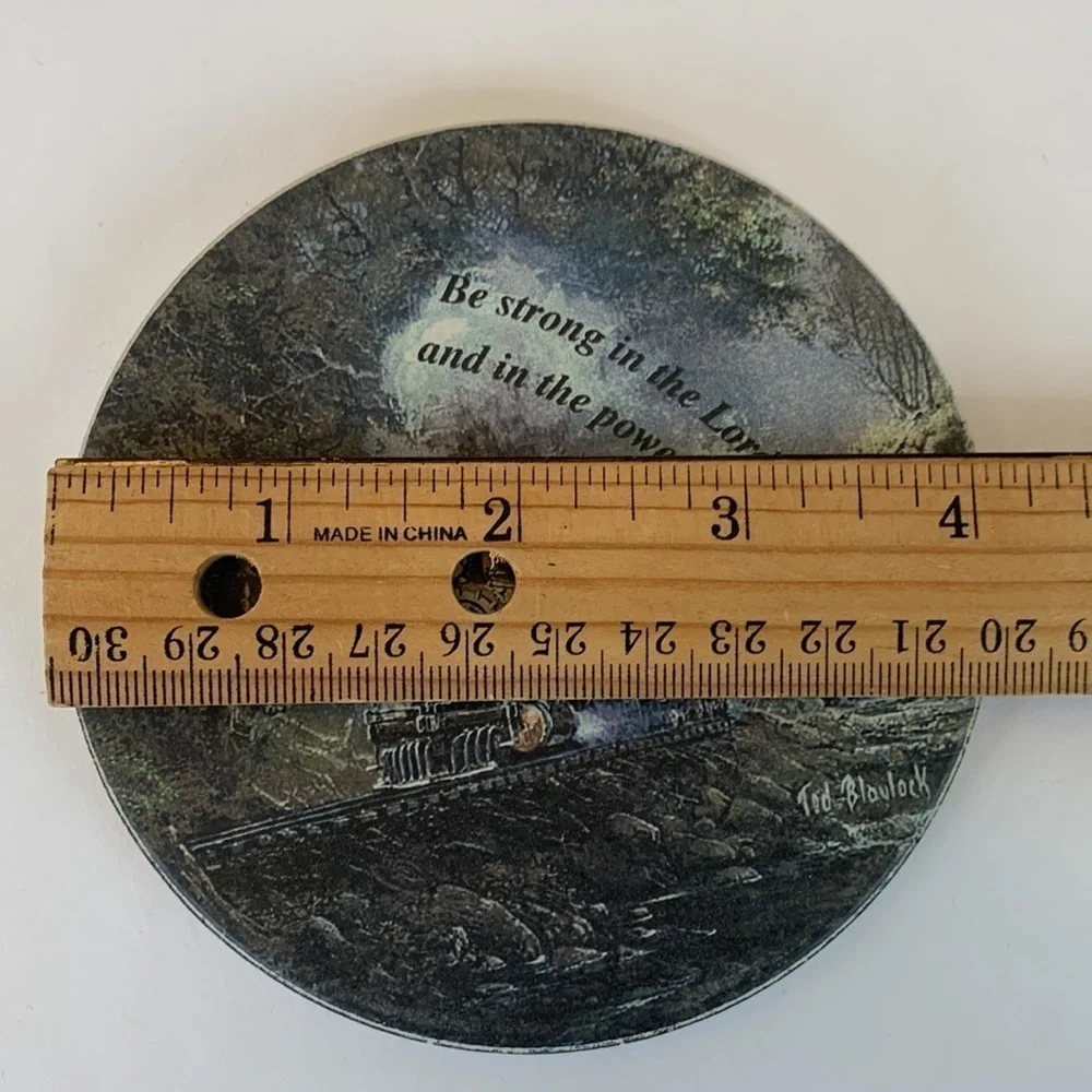 Coasters For‎ Drink Ceramic Ted Blaylock Set of 4 Steam Train Art & Bible Verses